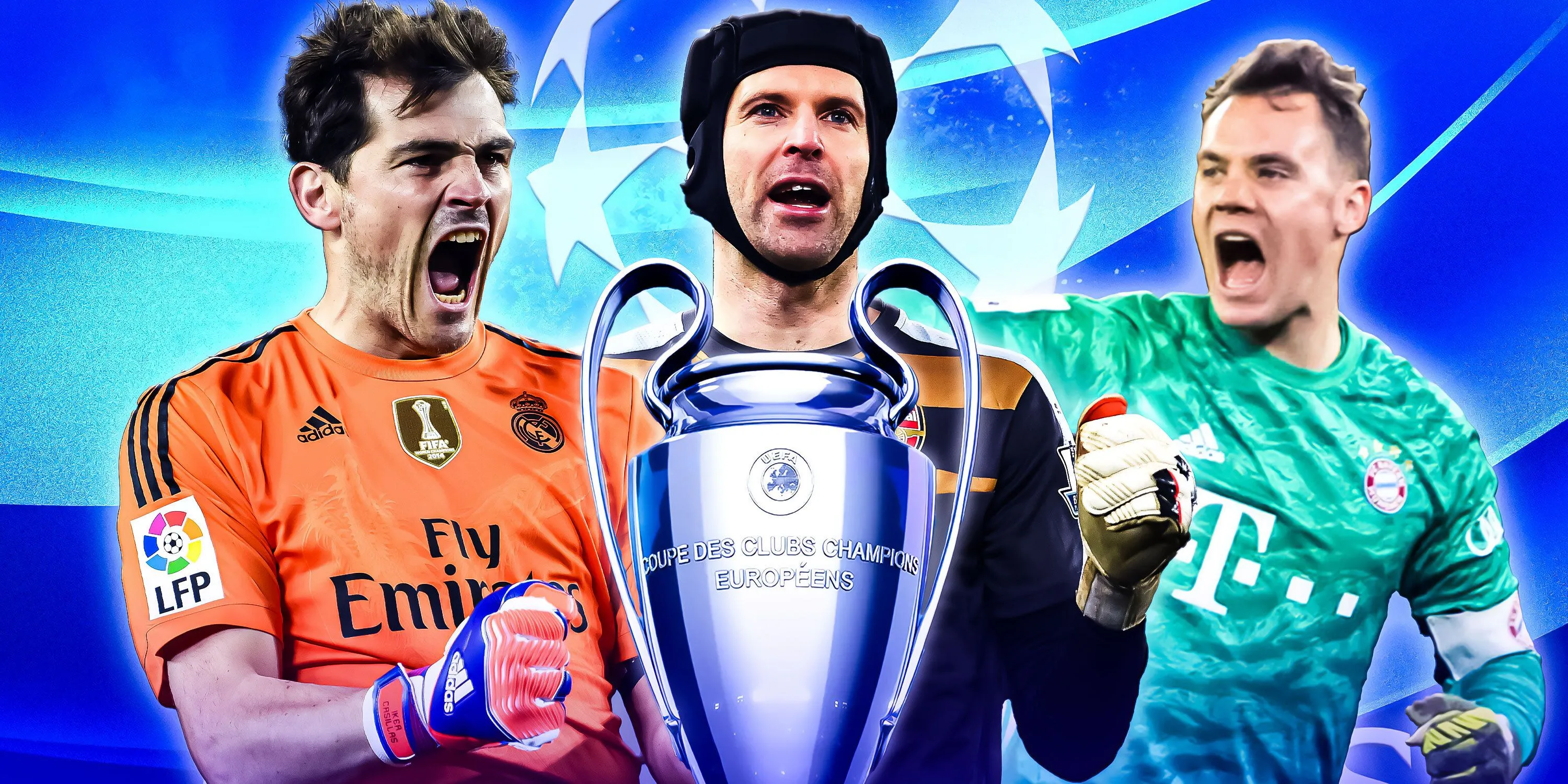 Manuel Neuer của Bayern Munich, Iker Casillas của Real Madrid và Petr Cech của Chelsea trong màu áo các CLB tại Champions League