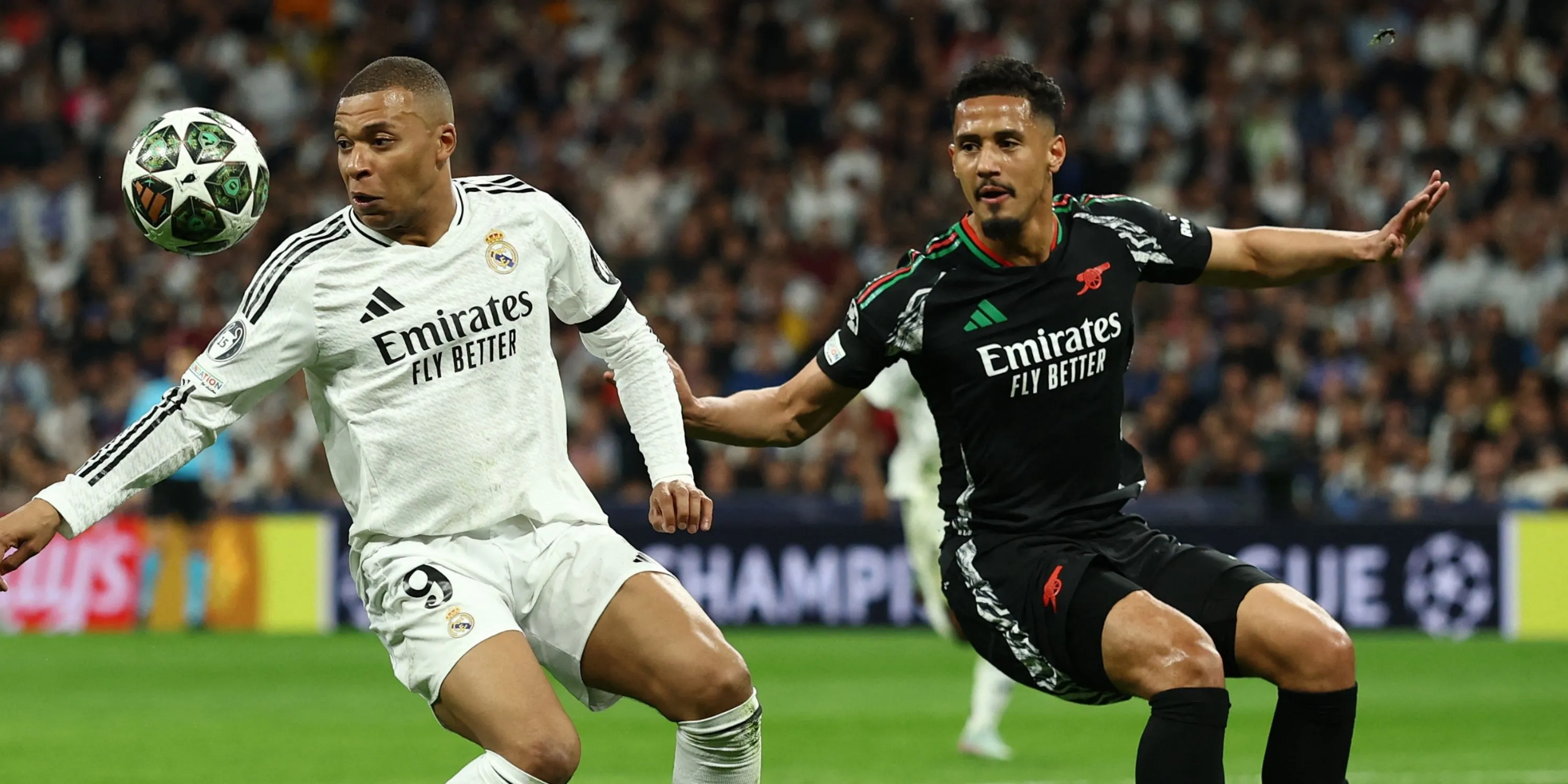 Trung vệ William Saliba thi đấu cho Arsenal tại Champions League
