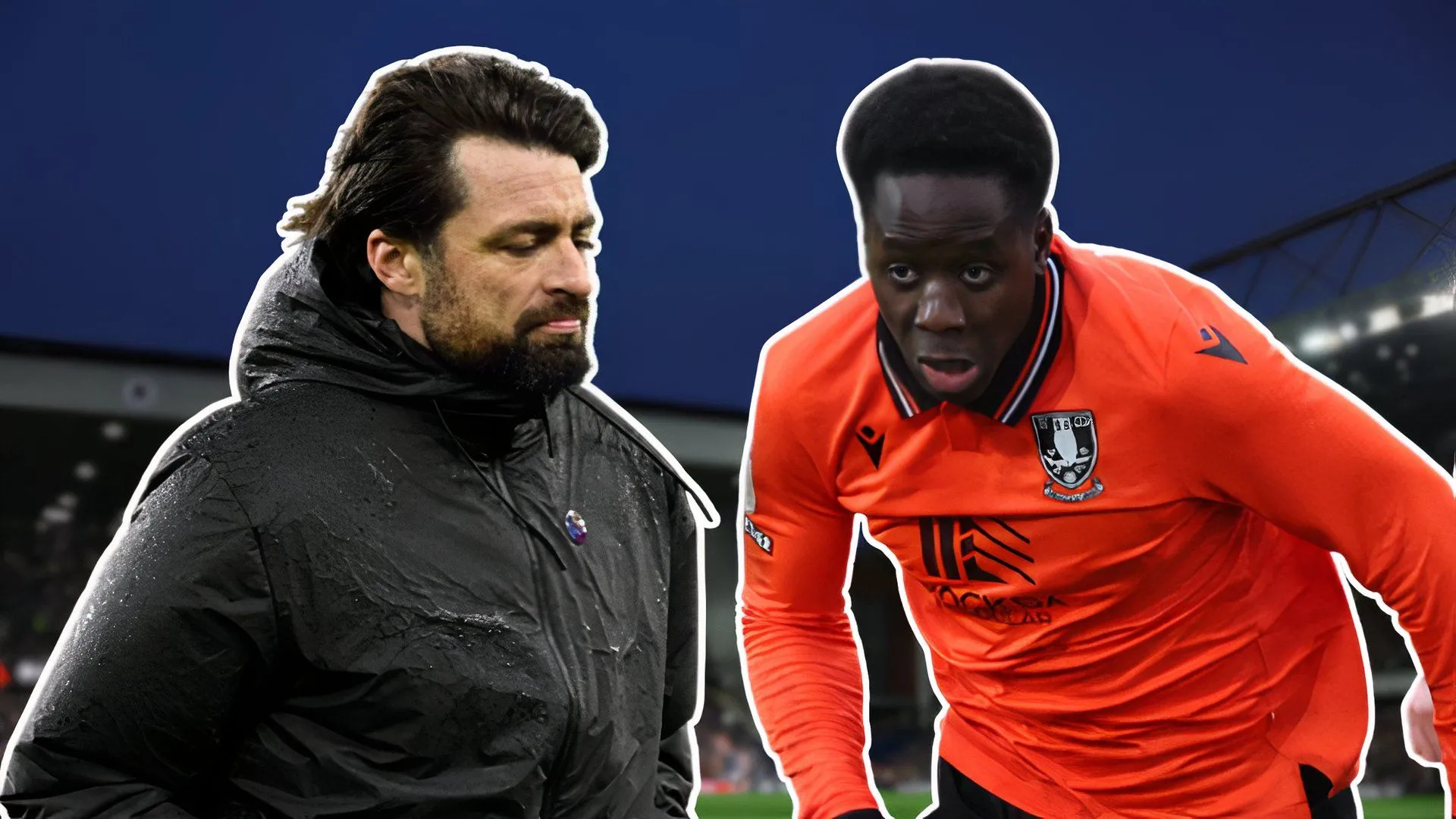 Djeidi Gassama và HLV Russell Martin của Rangers, liên quan đến tin tức chuyển nhượng giữa hai CLB